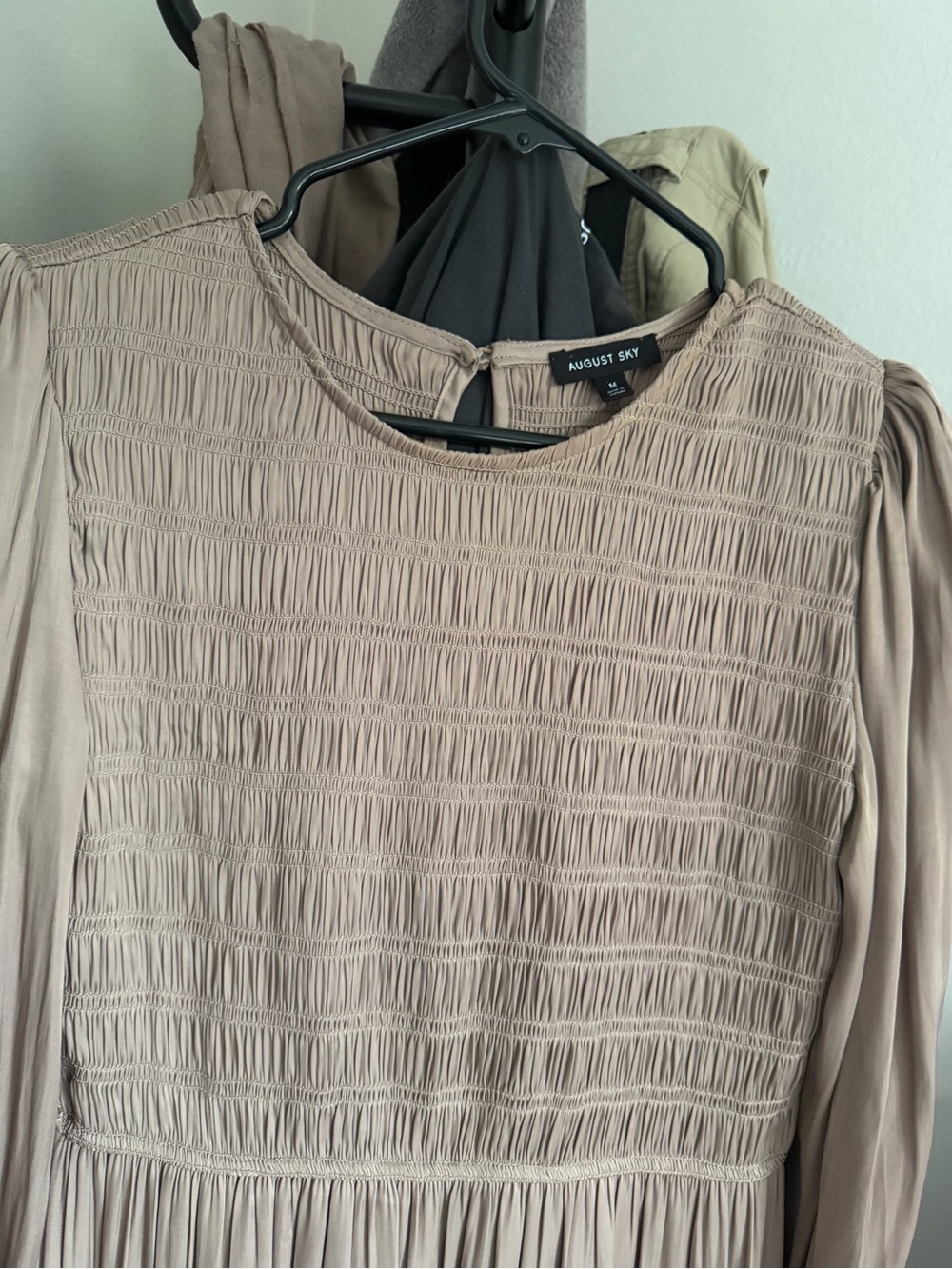 August Sky Beige Maxi Dress - Smocked Bodice
